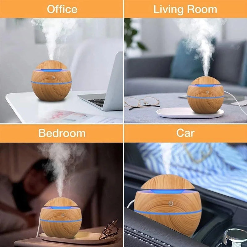 Umidificador elétrico difusor de aroma de ar, umidificador de madeira